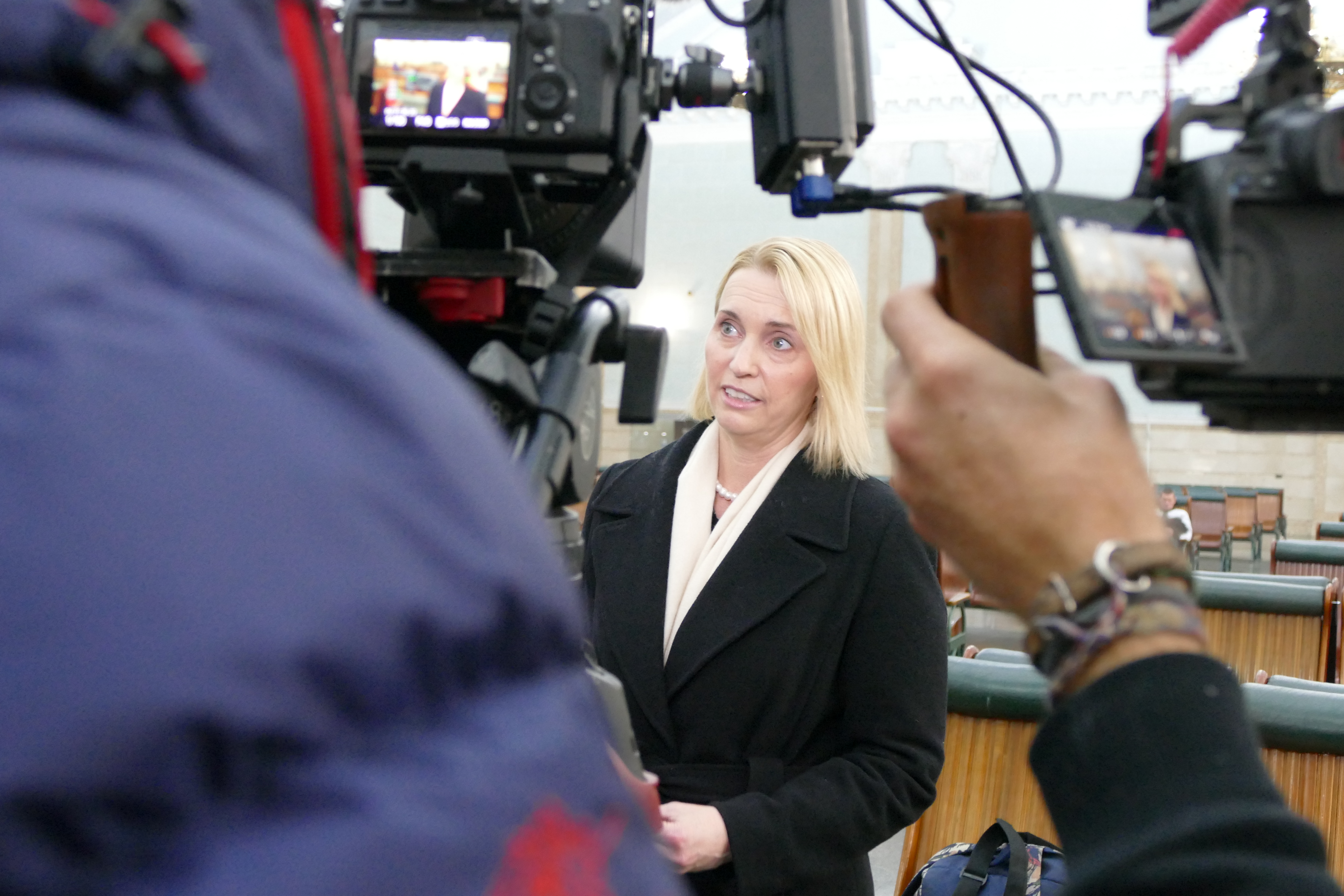 U.S. Ambassador to Ukraine Bridget Brink talking to the media in Kyiv on 25 November 2022