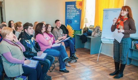 A business training conducted by an IOM partner NGO in Ivano-Frahkivsk, Western Ukraine